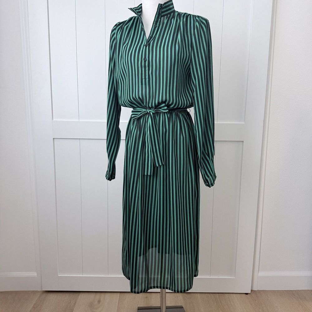 Vtg NWT 90s Mob Wife Maximalist B.G.B. Ltd Sz 6 Secretary Dress Green Stripe
